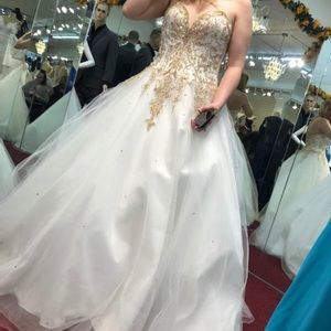 White Wedding Dress with Gold and Rose Beading